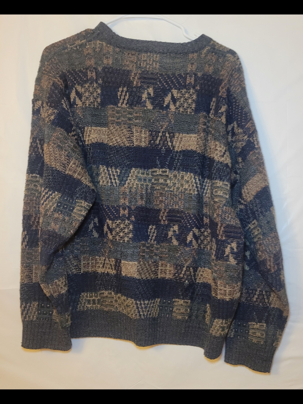 Geoffrey Beene Navy and Brown Patterned Crewneck Sweater - Picture 3 of 4